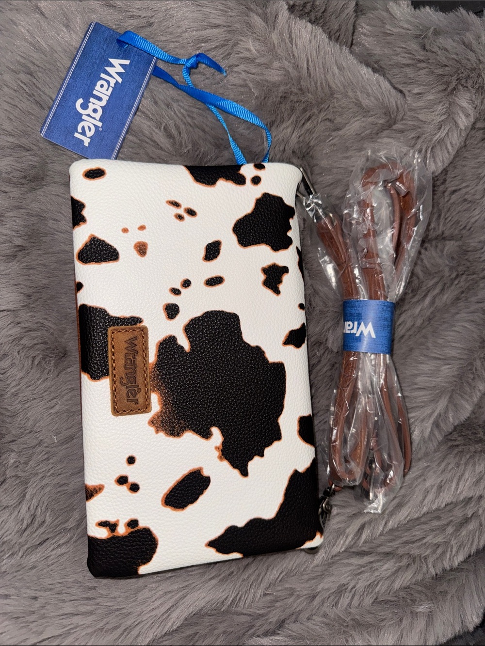 Wrangler Cow-Print Crossbody Clutch - White, Black & Brown